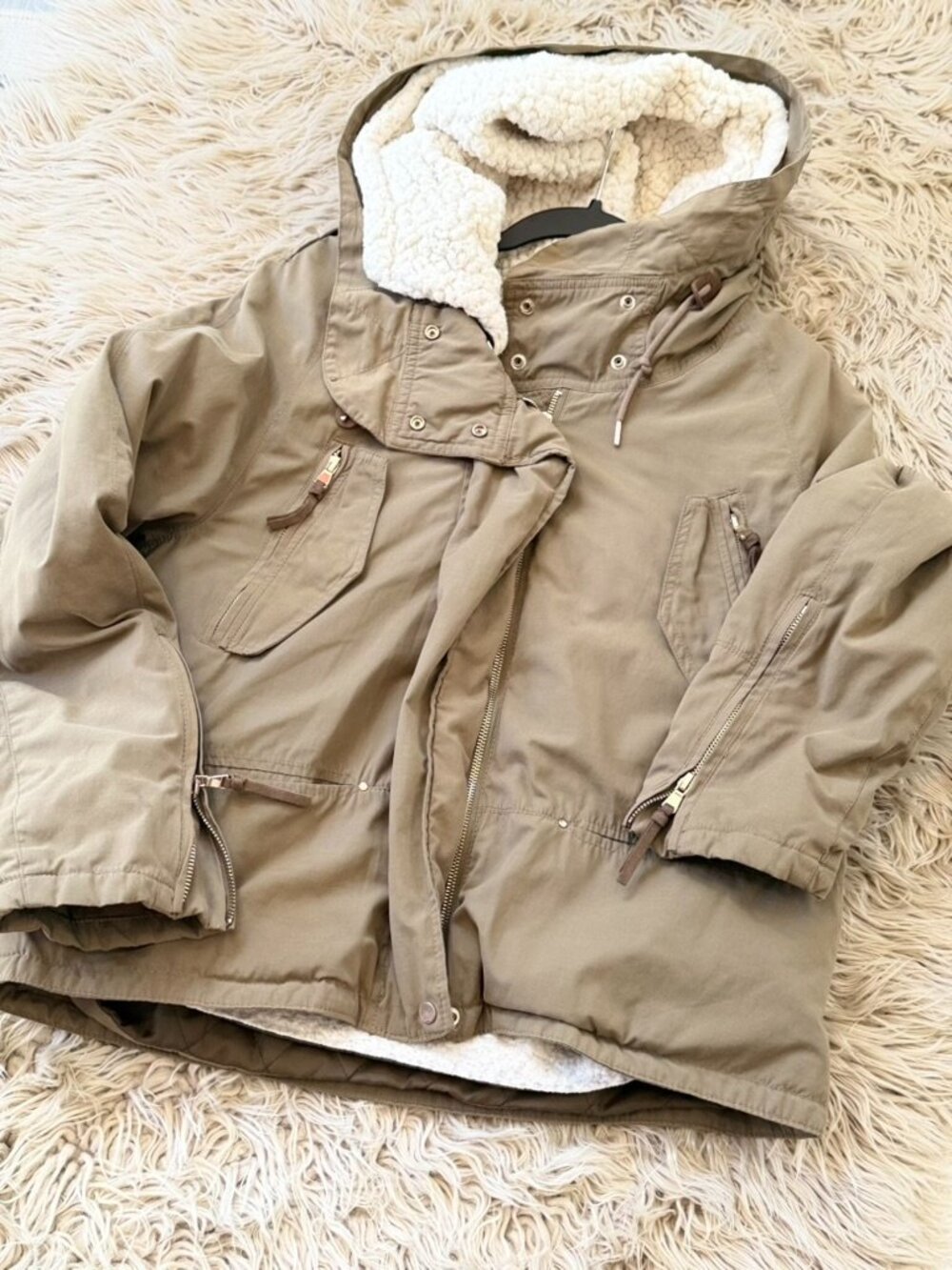 Zara Basic Asymmetric Sherpa-Lined Utility Parka Jacket